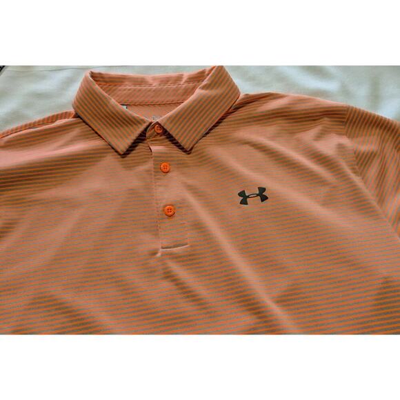 Under Armour Performance HeatGear Polo Shirt Mens XXL Orange/Gray Stripe Golf - Picture 5 of 9
